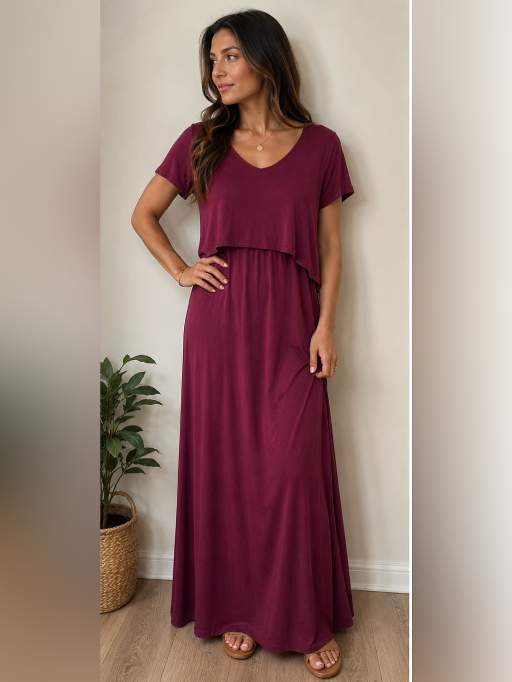Lisa Rinna Collection Wine Purple Layered Overlay Maxi Dress Size Medium